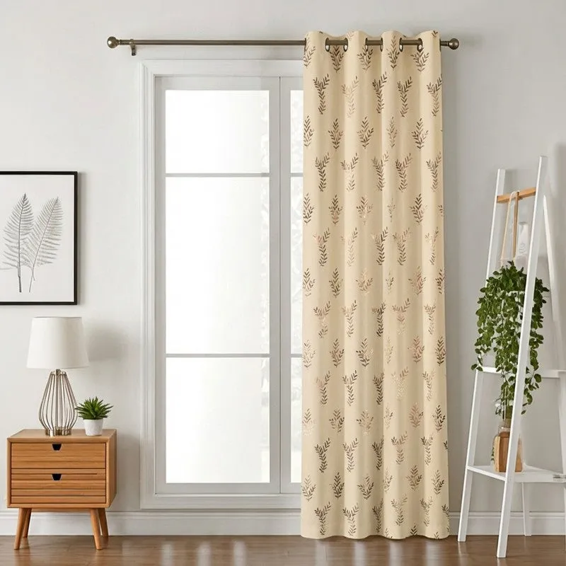 Soft Shine Printed Velvet Curtain - Beige,Gold media 1