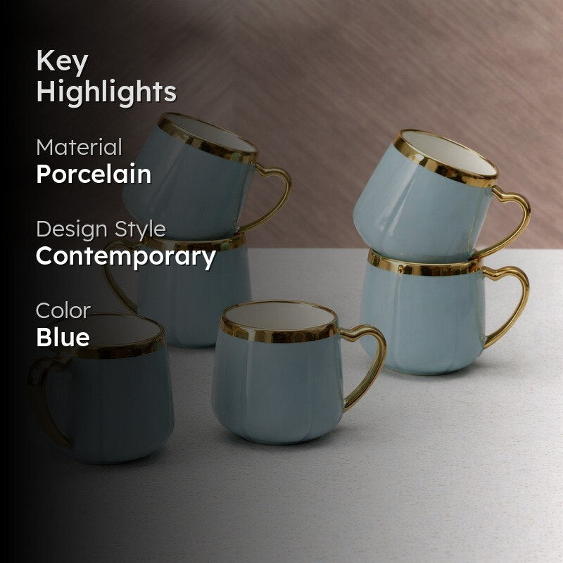 Cupino Porcelain Tea Cup (220 mL Each,Blue) - Set Of Six media 2