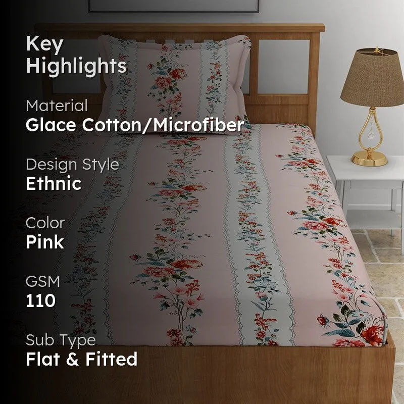 Zambak Floral Microfiber Bedsheet (Rose Pink) - 110 GSM media 2