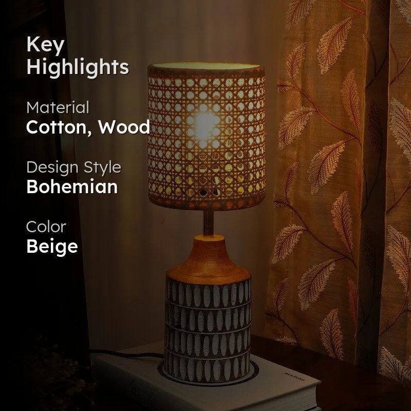Rattanline Wooden Base Cotton Table Lamp - Beige media 2