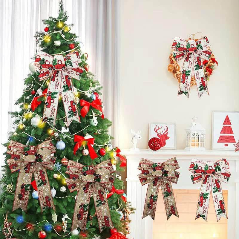 Red Truck Holiday Cheer Decorative Fabric Bow - White & Red media 3