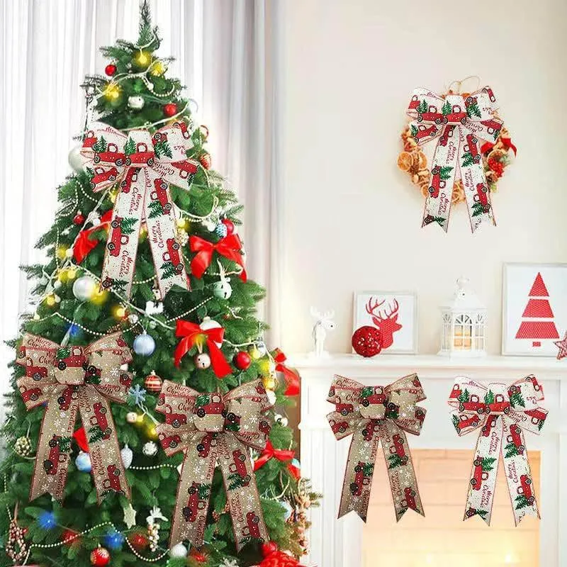 Red Truck Holiday Cheer Decorative Fabric Bow - White & Red media 3