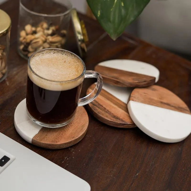 Losa Handmade Round Marble And Wooden Coaster - Set Of Four media 4