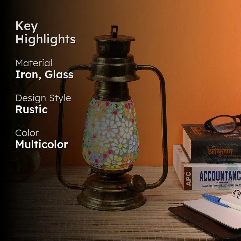 Madhura Mosaic Lantern Iron & Glass Table Lamp - Multicolor media 2