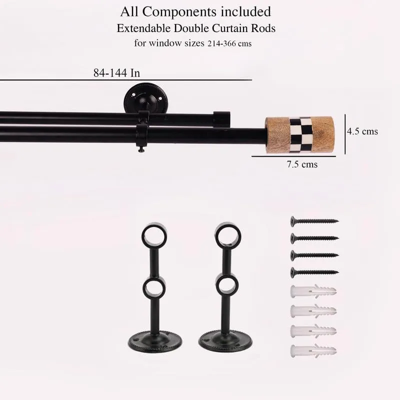 Checkmate Duo Extendable 1" Double Curtain Rods With Round Finial & Brackets media 5
