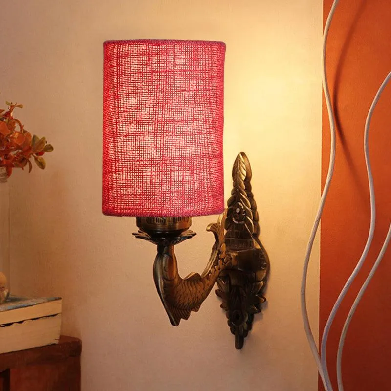 Ziada Stiva Cylindrical Fabric & Metal Wall Lamp - Pink media 1