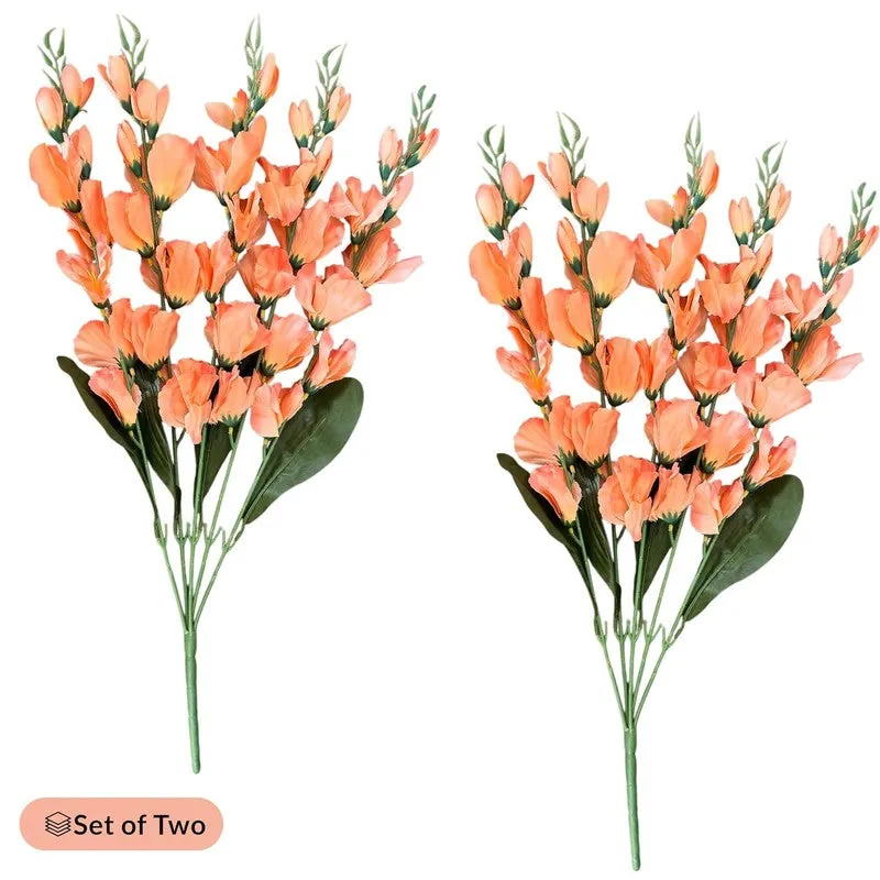 Gladiolus Plastic Artificial Flower (Orange) - Set Of Two media 5