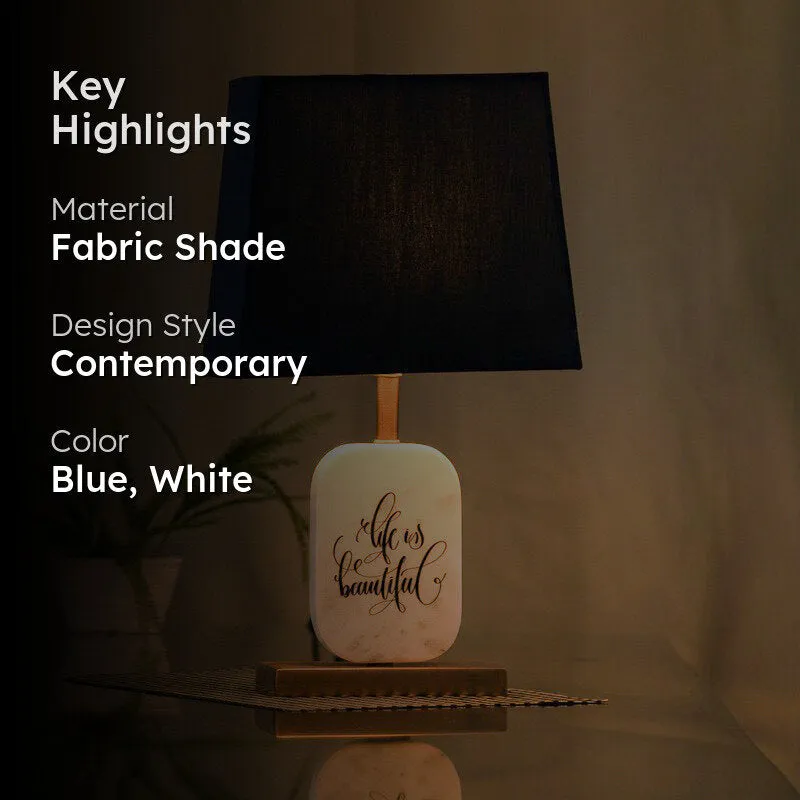 Life Light Printed Marble & Copper Base Fabric Table Lamp - Blue,White media 2