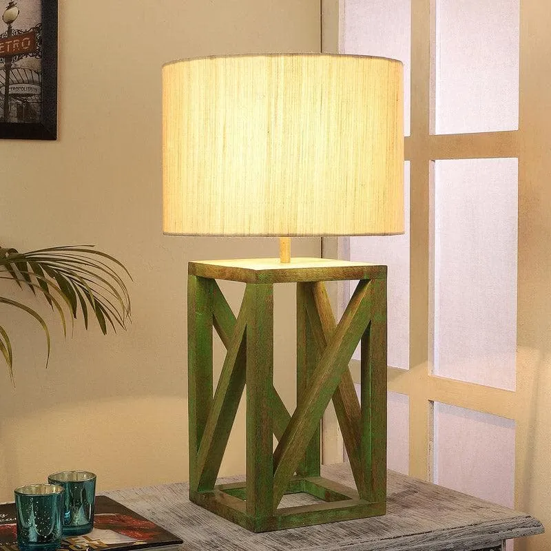 Budane Criss Cross Fabric Table Lamp - Beige,Green media 1