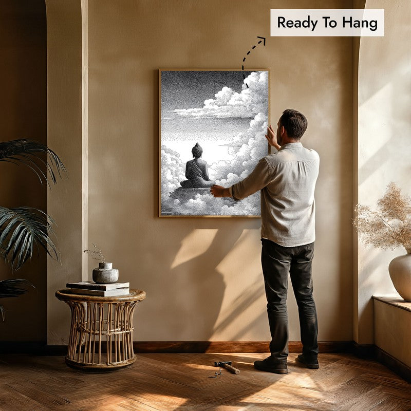 Buddha In Clouded Serenity III Wall Painting With Brown Frame media 6