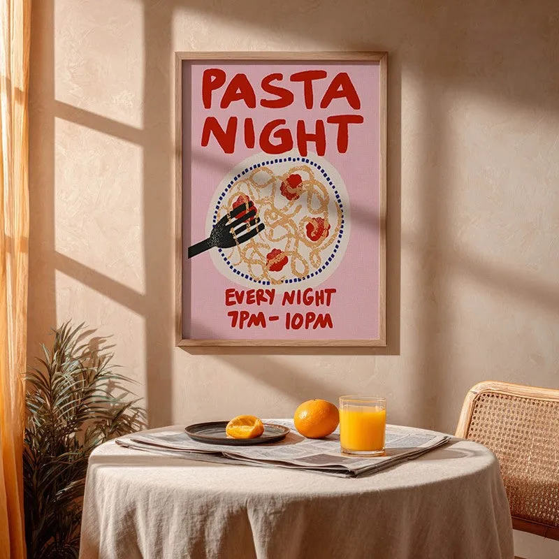 Pasta Night Archival Canvas Wall Art - Brown media 5