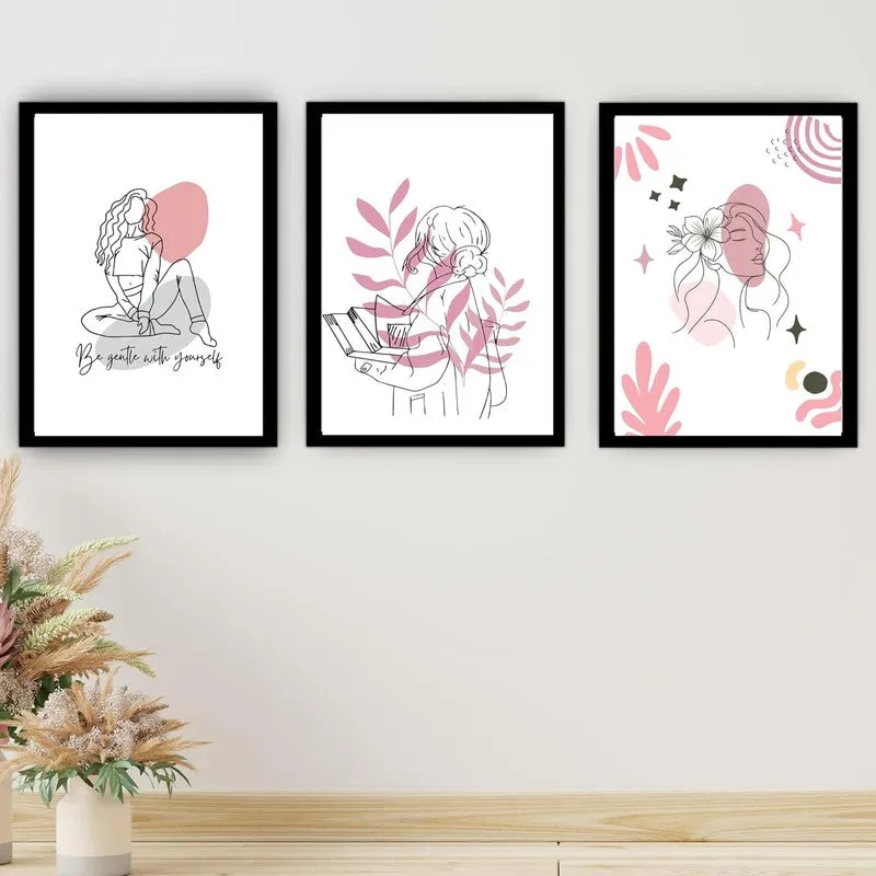 Pink Persona Paper Wall Painting With Frame - Black media 3