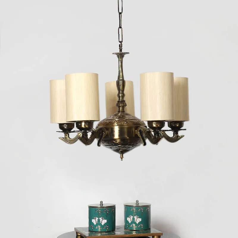 Trono Cylindrical Golden Antique Ceiling Lamp media 2