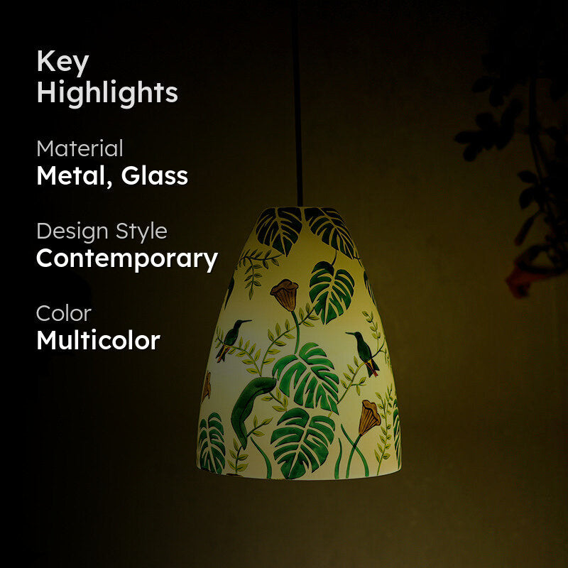 Wings & Leaves Hand Painted Glass Hanging Lamp media 2