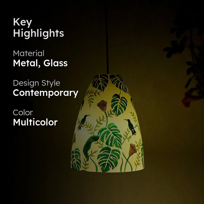 Wings & Leaves Hand Painted Glass Hanging Lamp media 2