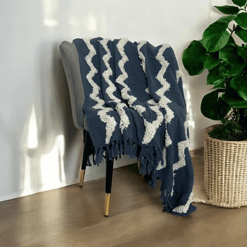 Navy Chevron Tufted Throw media 7