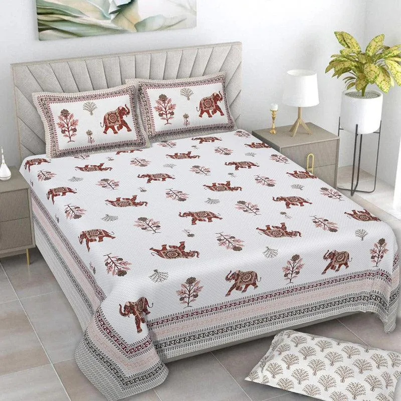 Gajesara Ethnic Cotton Bedsheet (Brown) - 160 TC media 1