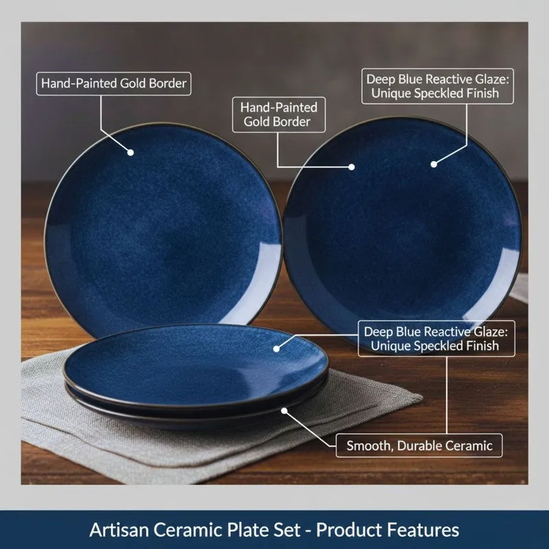Ceramic Dinner Plates (Blue) - Set of Four media 6