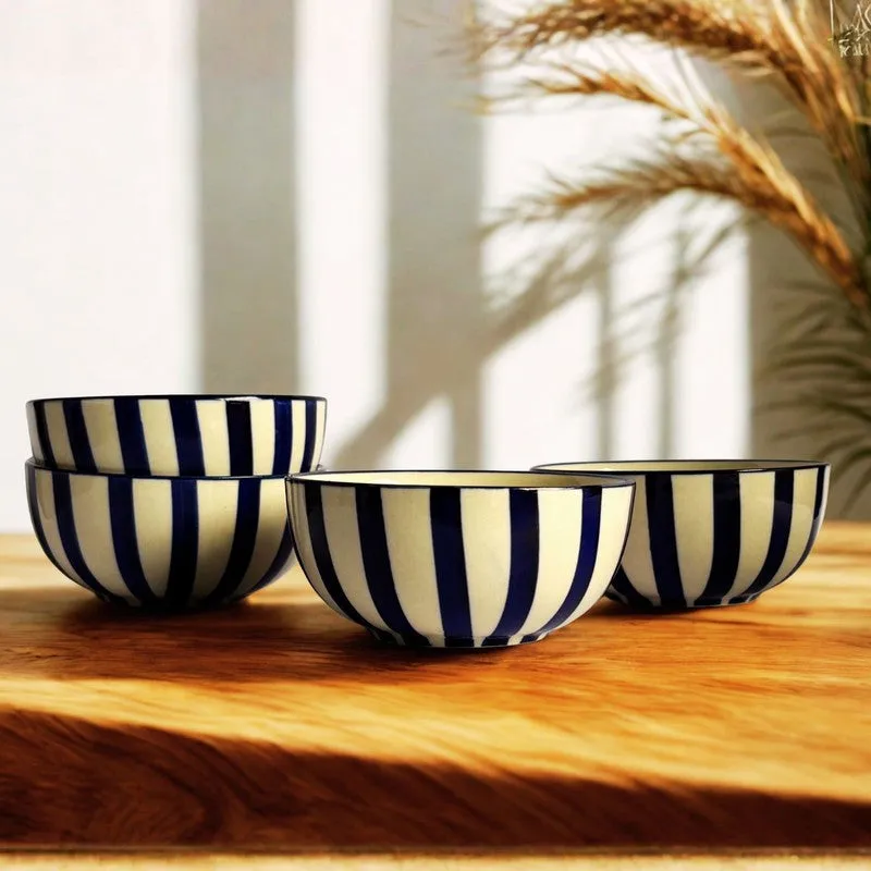 Crafted Ceramic Snack Bowls (Blue,White, 200 mL Each) - Set Of Four media 1