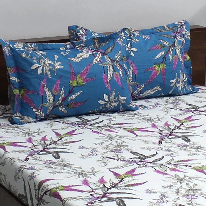 Waida Floral Cotton Bedsheet (Blue,Purple) - 110 TC media 4
