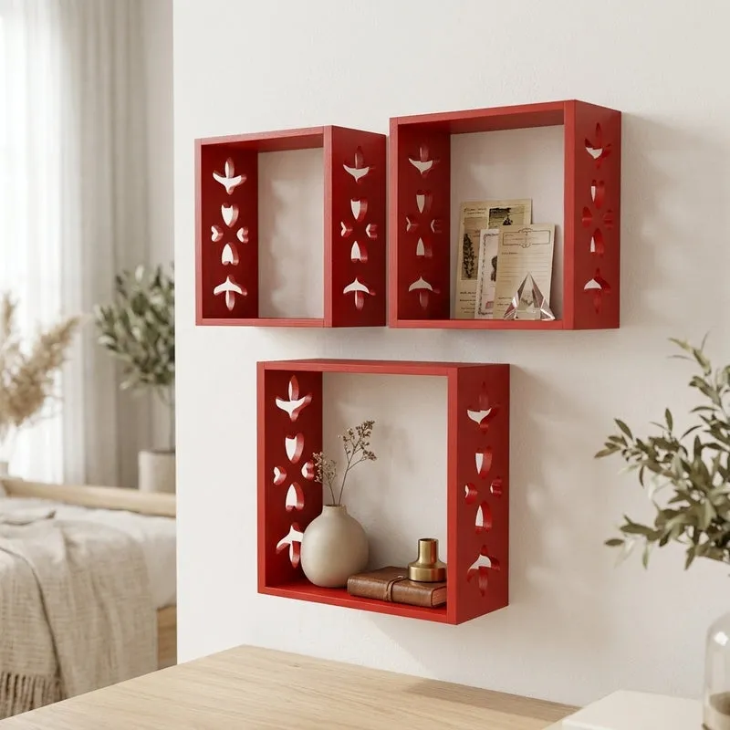 Cube Craft Floating Wall Shelf (Red) - Set Of Three media 1