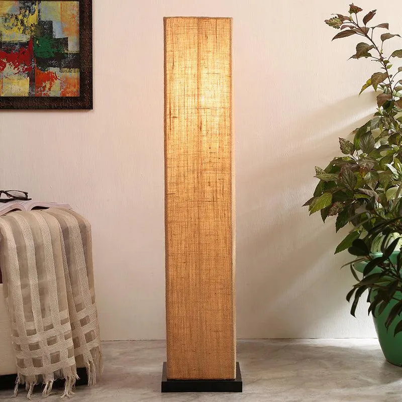 Ruya Wooden Tower Floor Lamp With Jute Shade - Beige media 1