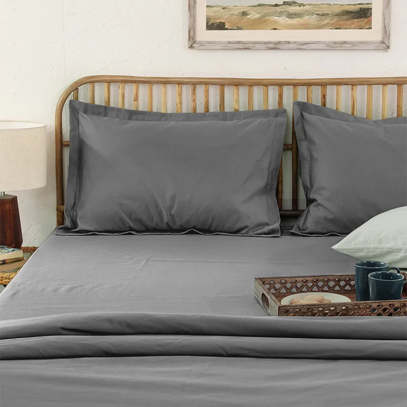 Blanqa Solid Cotton Bedsheet (Grey) - 400 TC media 7