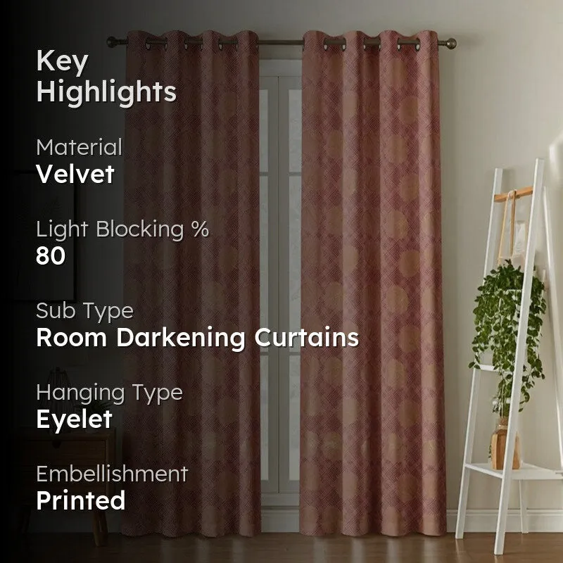 Glow Line Printed Velvet Curtains (Peach,Gold) - Set Of Two media 2