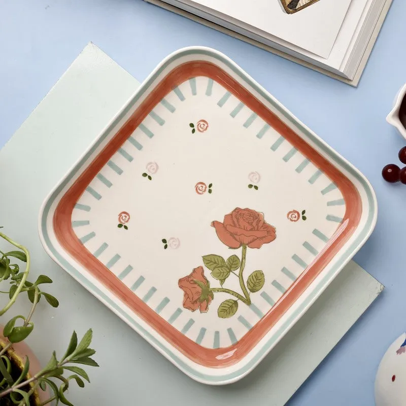 Tea Garden Handpainted Square Platter media 1