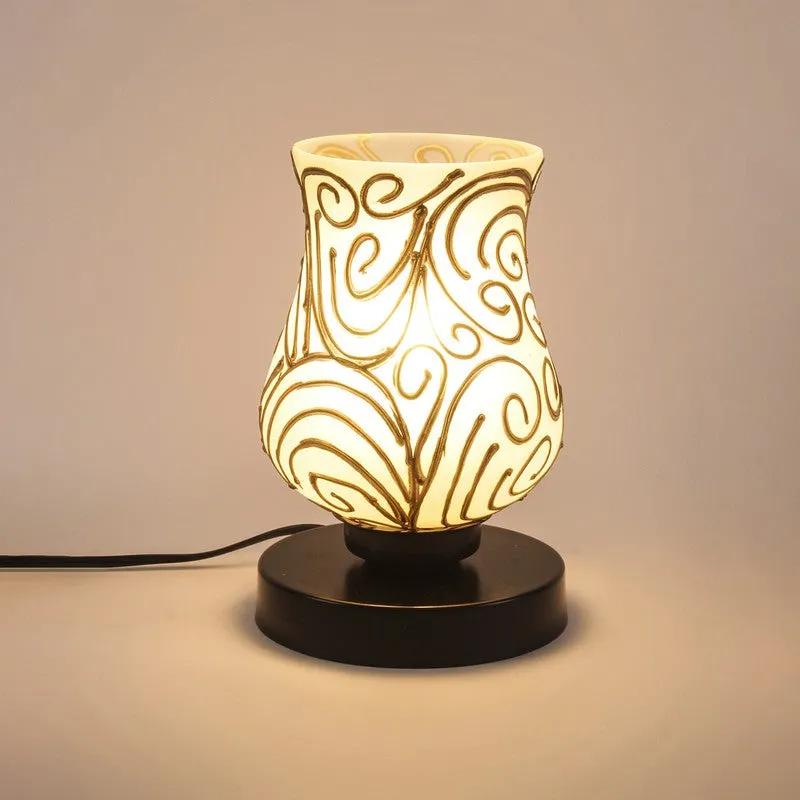Celene Mosaic Glass Table Lamp With Wooden Base - White & Gold media 6