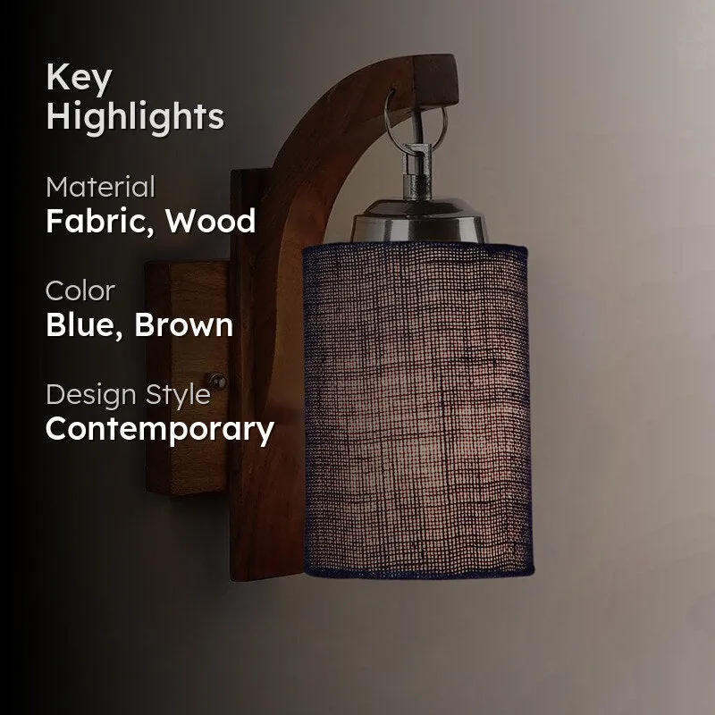 Forma Cylindrical Fabric & Wooden Wall Lamp - Blue media 2
