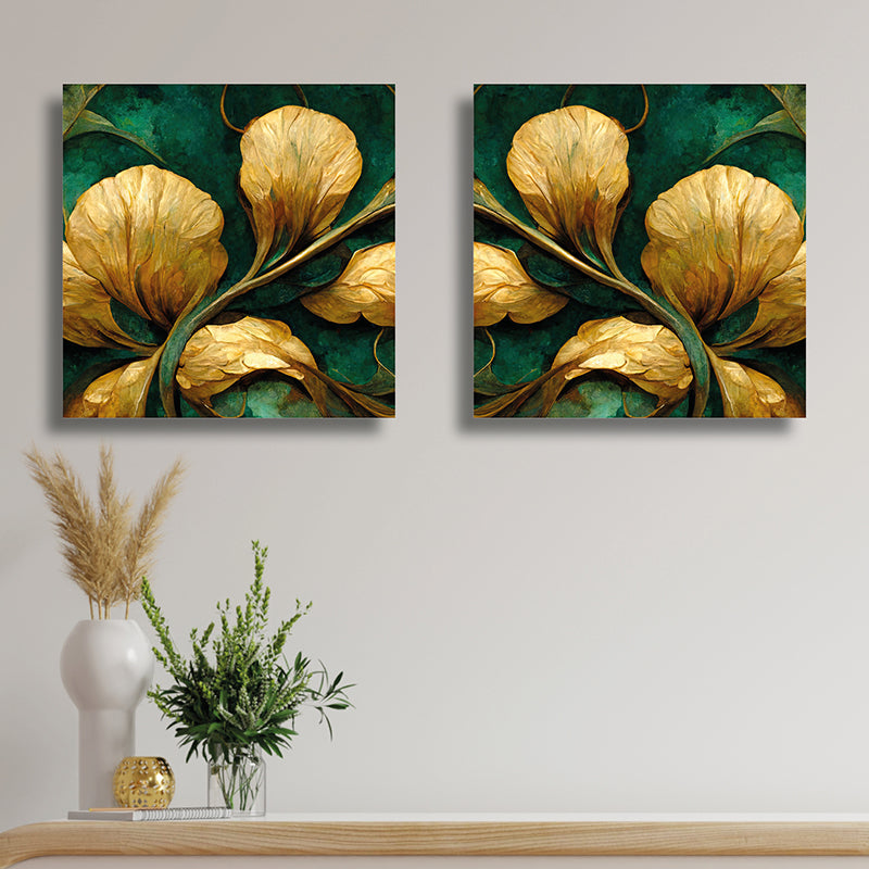 Petals Of Gold Canvas Wall Art - Set Of Two