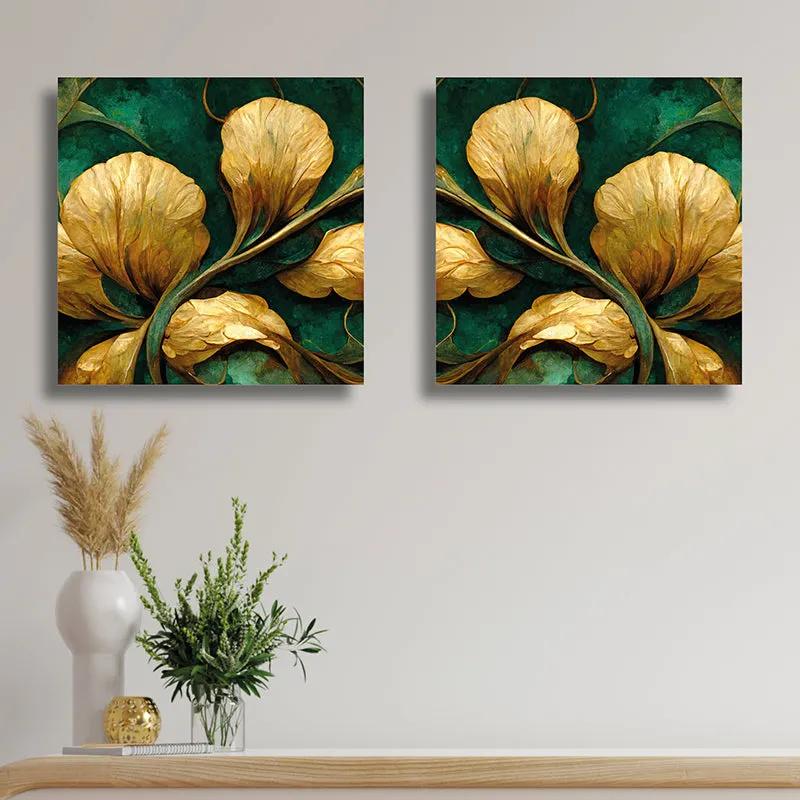 Petals Of Gold Canvas Wall Art - Set Of Two media 1