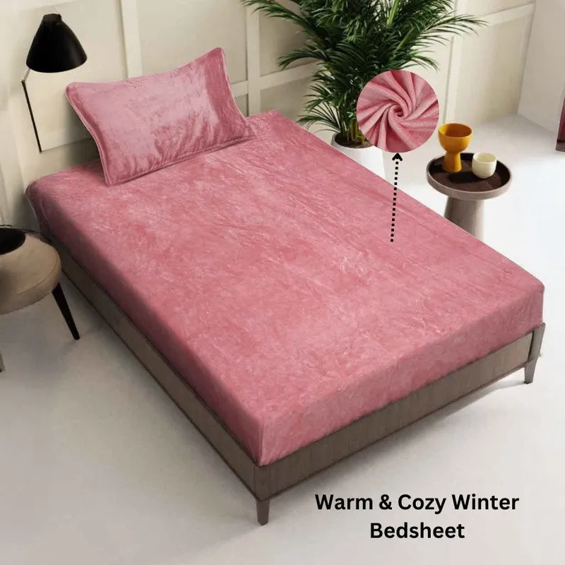 Gentle Rest Fleece Bedsheet (Peach) - 180 GSM media 3