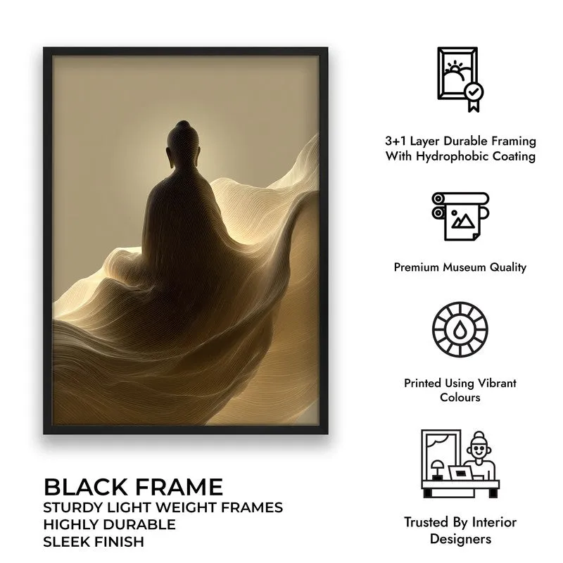 Silhouette on the Mist Buddha Archival Paper Wall Painting With Black Frame media 9