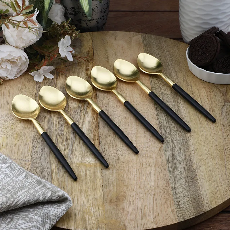 Stirling Stainless Steel Spoon Set (Gold & Black) - Set Of Six media 1
