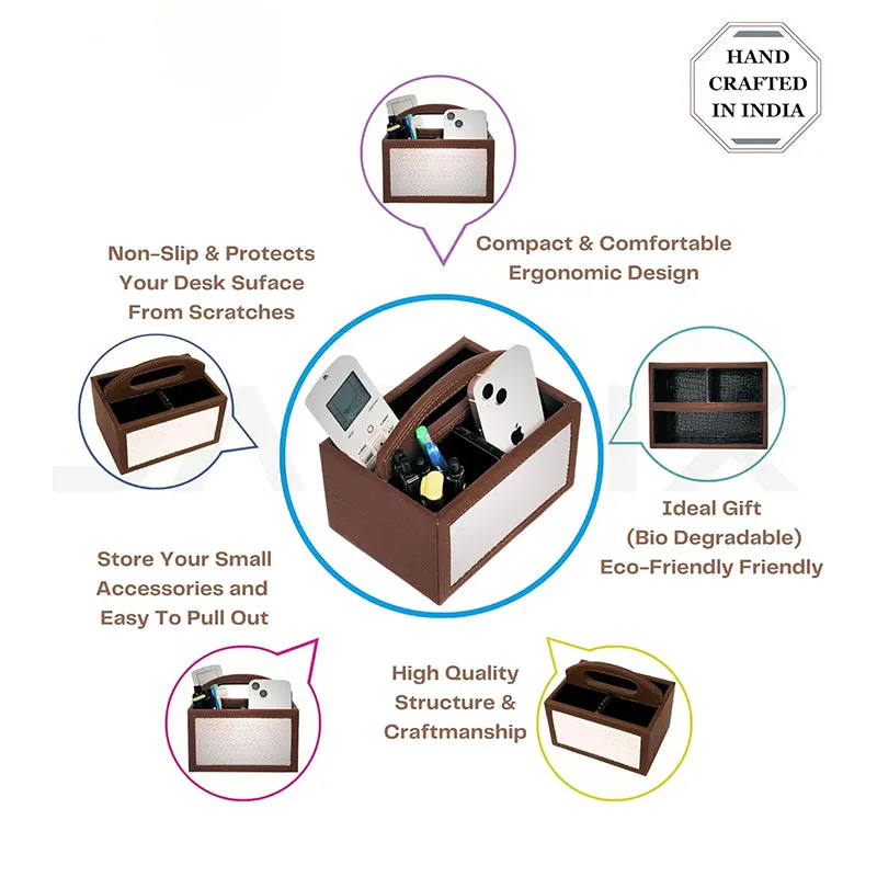 Savene Faux Leather Desk Organiser - Brown media 5