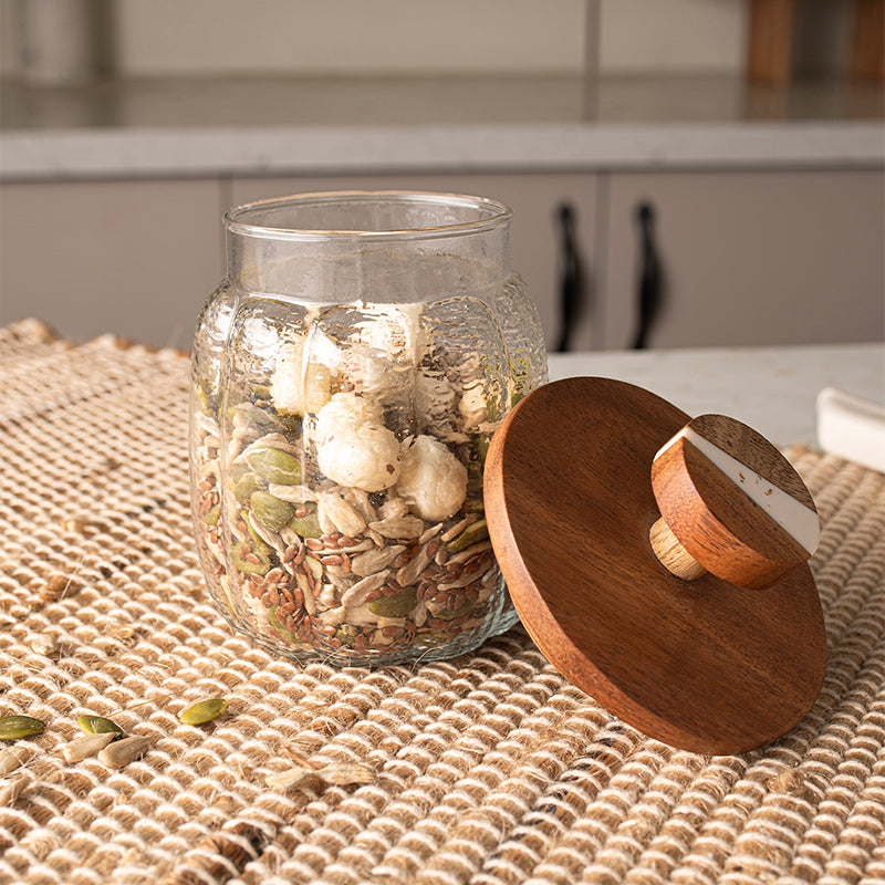 Arietta Glass Jar With Airtight Wood Lid - 600 mL