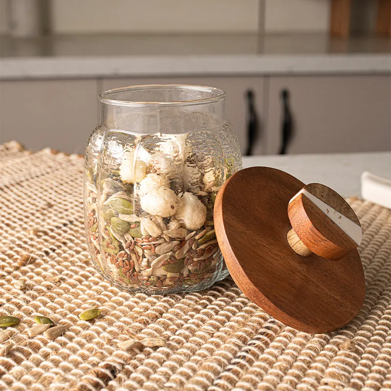 Arietta Glass Jar With Airtight Wood Lid - 600 mL media 1