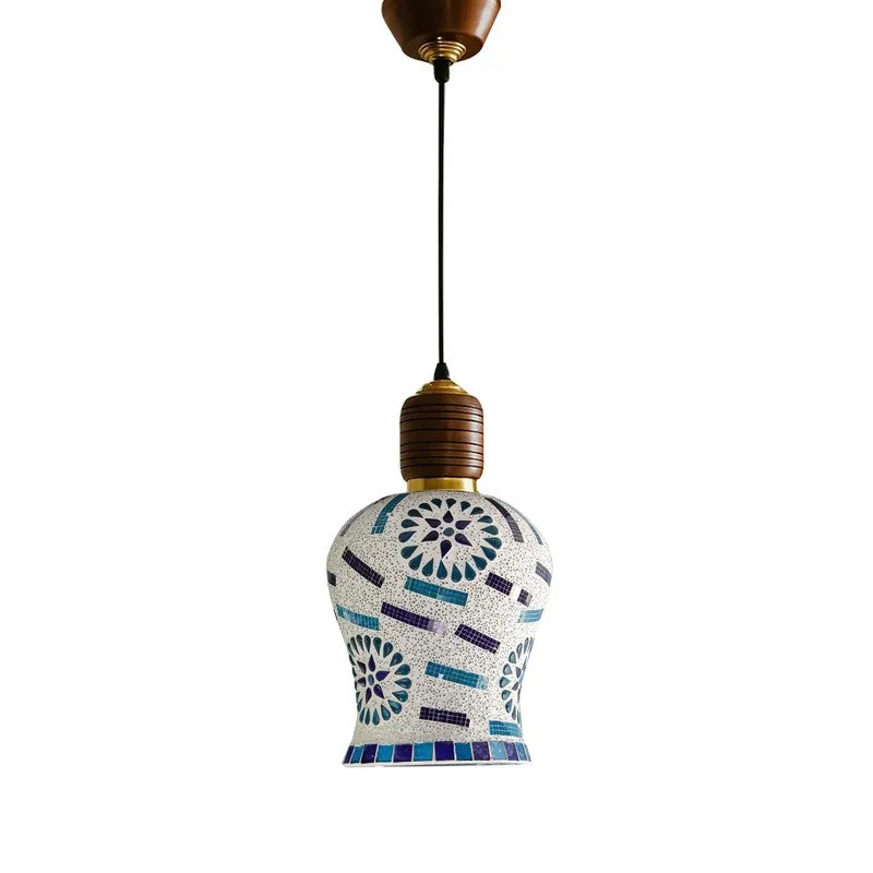 Mosaic Petal Pendant Wooden Ceiling Lamp media 4