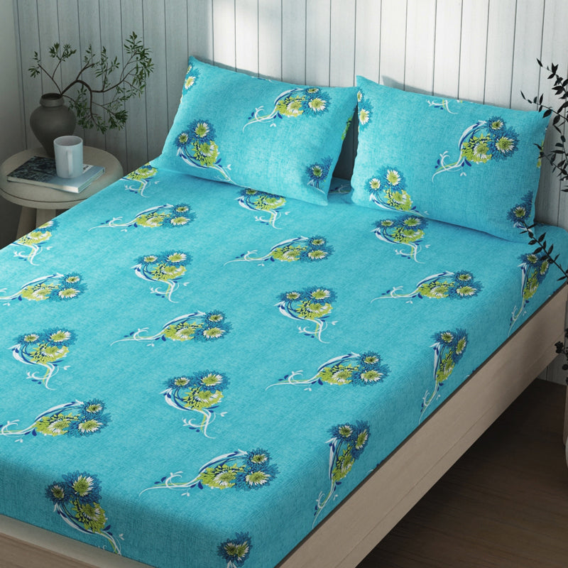 Lopez Flora Cotton Bedsheet (Blue) - 120 TC media 5