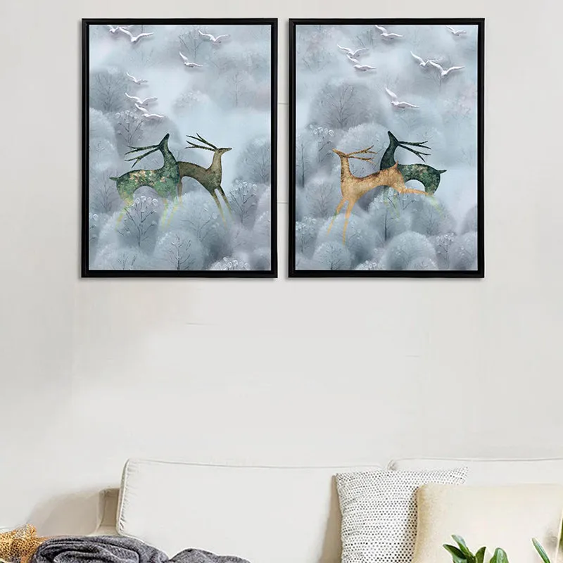 Smokey Stags Wall Art - Set Of Two media 1