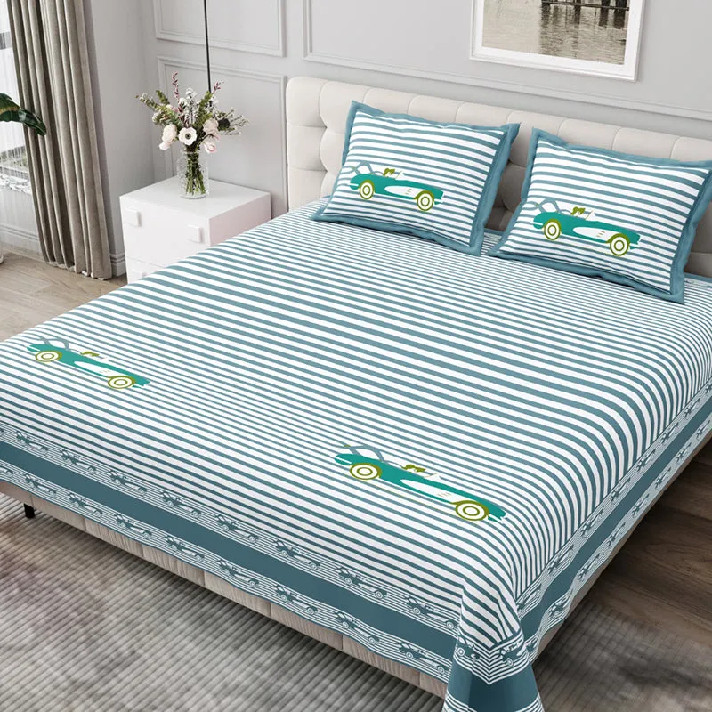 Illusion Stripey Race Cotton Bedsheet (Blue) - 200 TC media 1