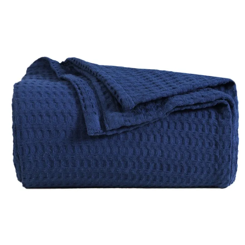 Axitra Wafel Weave Cotton Blanket - Navy Blue media 7