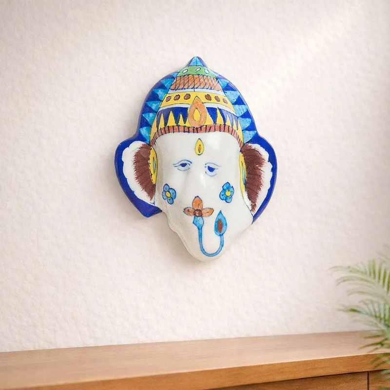 Ganesha Pottery Ceramic Wall Accent - Blue,White media 1