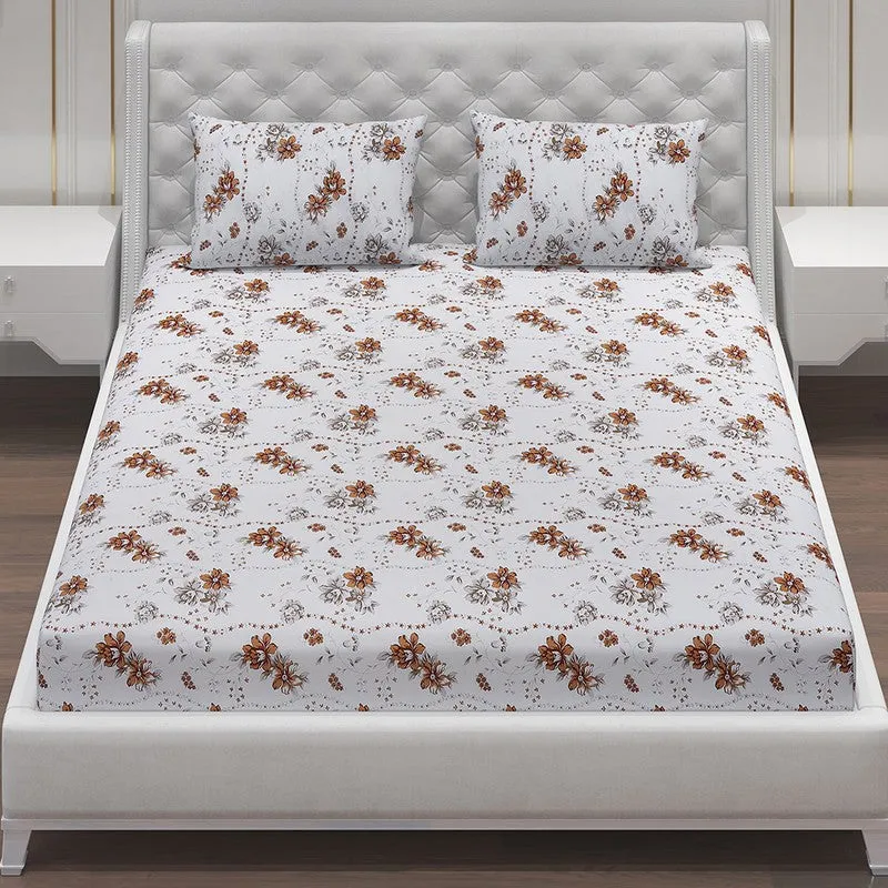 Monte Carlo Petal Matrix Cotton Bedsheet (White,Brown) - 104 TC media 4