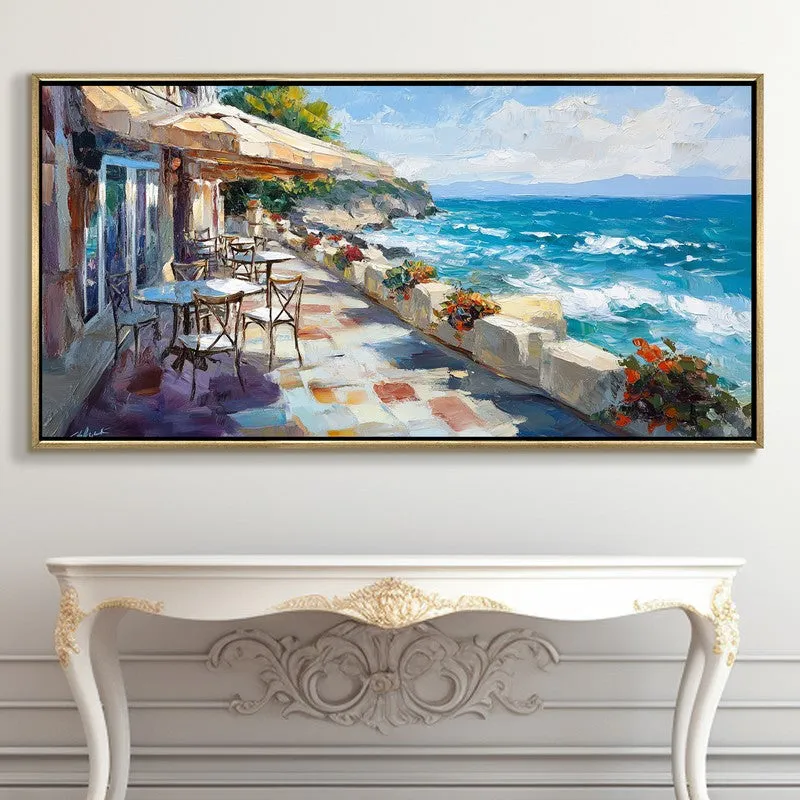Sunlit Shore Canvas Wall Painting With Frame media 5
