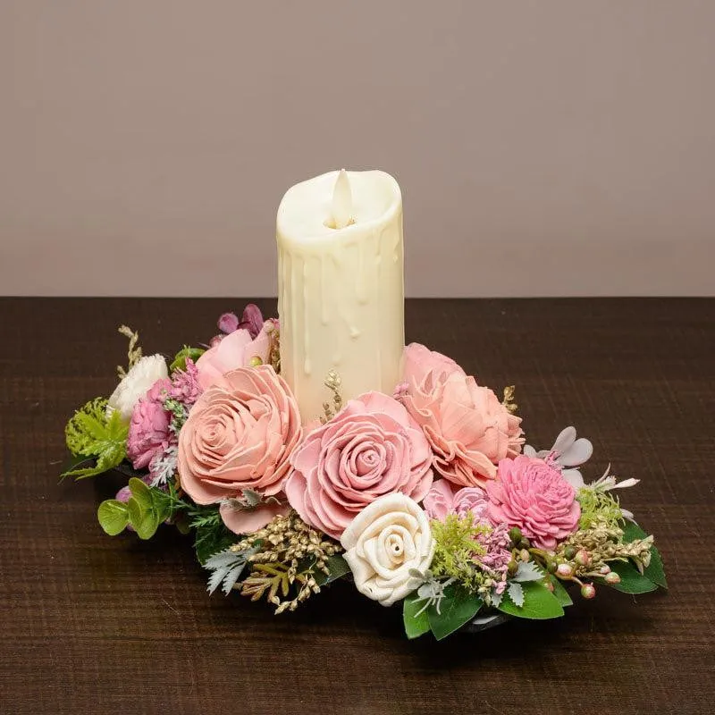 Viya Solawood Floral Tray With Battery Candle media 5