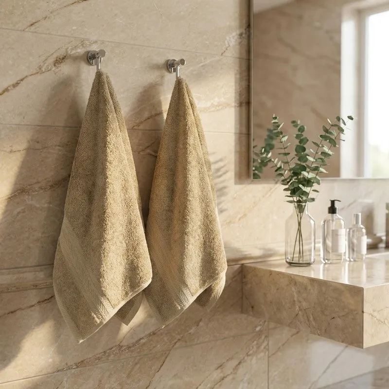 PlushAura Cotton Hand Towel (Camel) - Set Of Two media 1