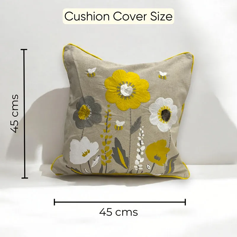 Ochre Flowers Tufted Cushion Cover (Yellow & Grey) - Set Of Two media 6